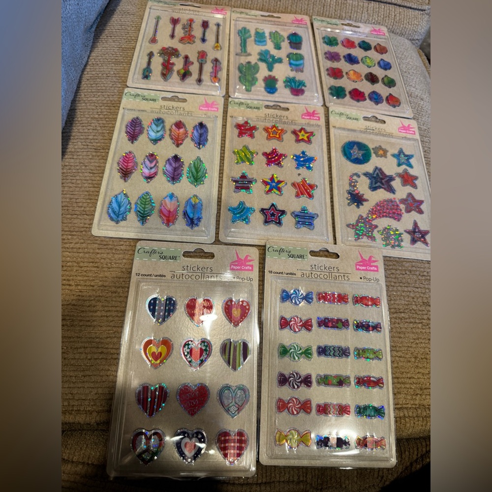 New Mixed Lot of 8 Crafter's Square Pop Up multi color Stickers pack (99 total)